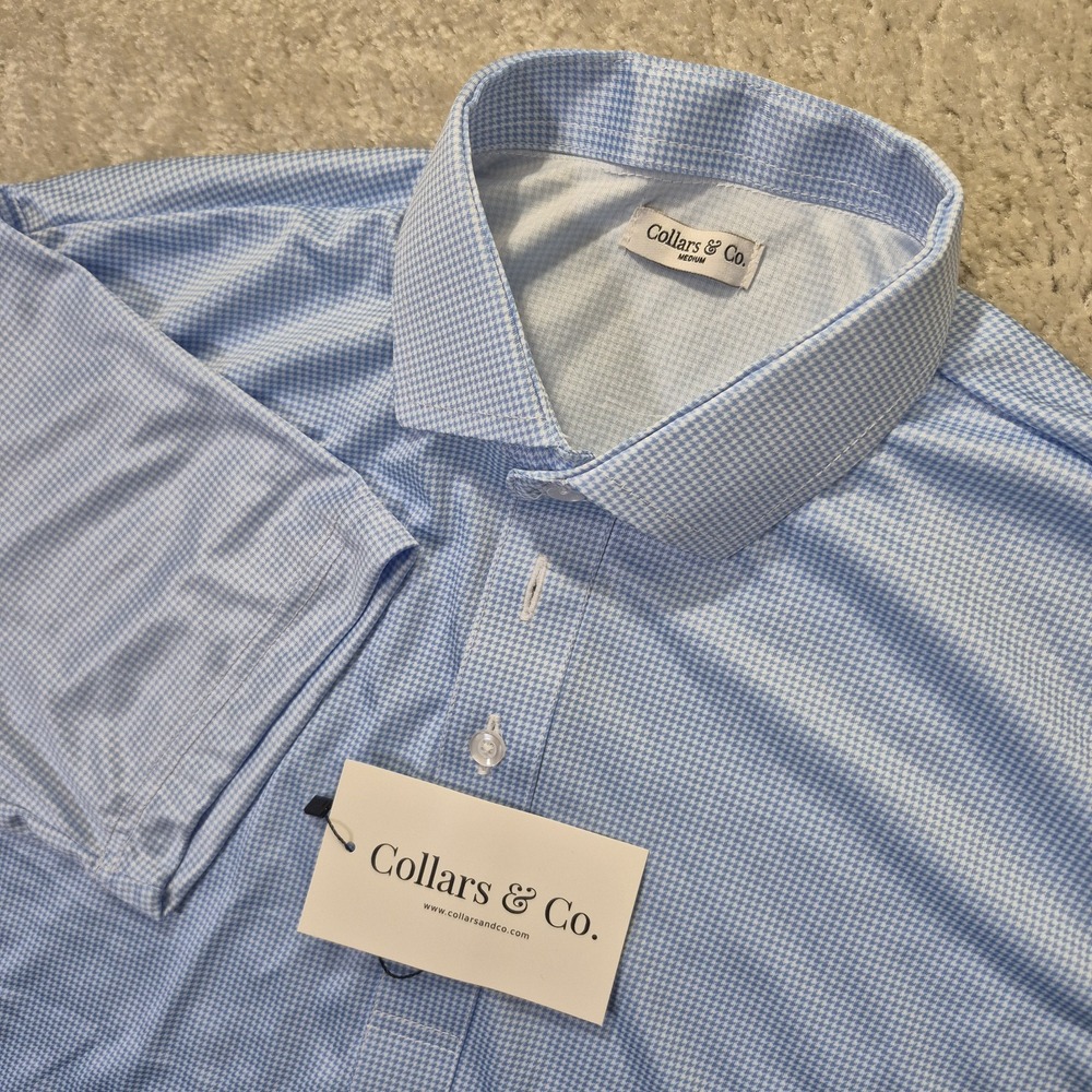 Collars and Co Dress Collar Shirt Mens Medium Blue Houndstooth Preppy Academia